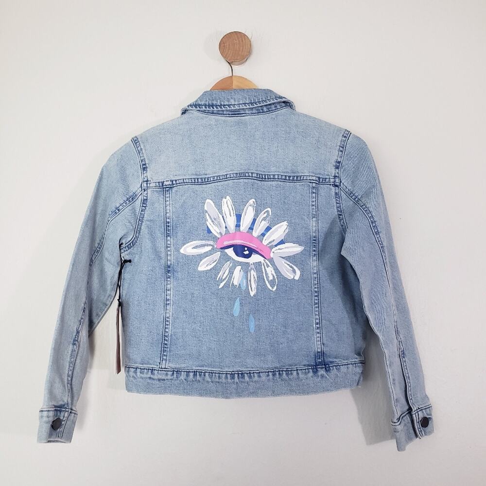 Nordstrom Christina Martinez Girls Floral Graphic Denim Jacket NWT Medium 8 10